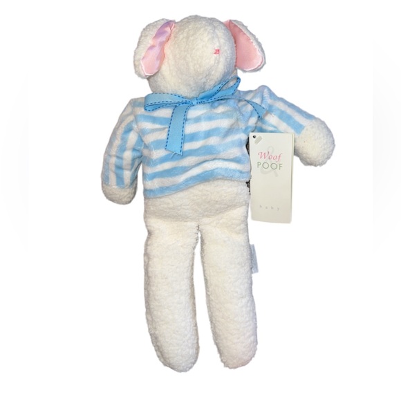 Rare Woof & Poof Stuffed Plush Baby Lamb Sheep Blue White Striped Shirt Bow - Picture 2 of 3